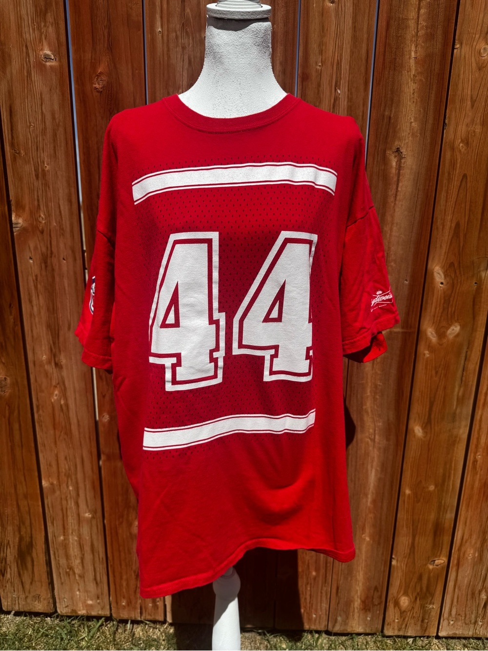Budweiser Red Men's Jersey Tee with White '44' Graphic